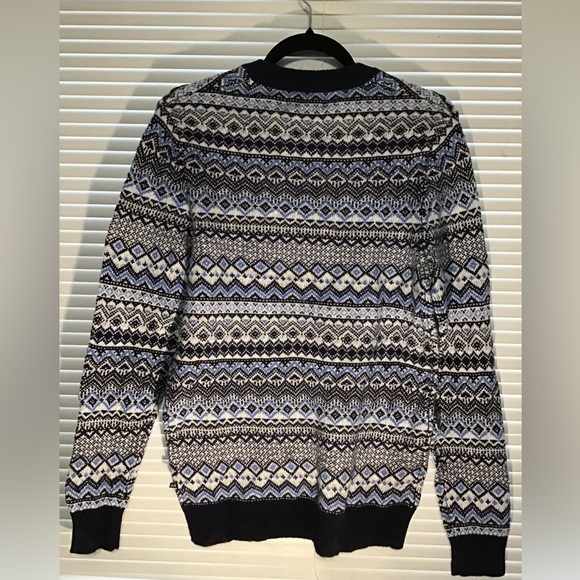 MATINIQUE NWT Lambswool MATRITON JACQUARD KNIT Blue and Grey Crewneck Sweater - Picture 7 of 7